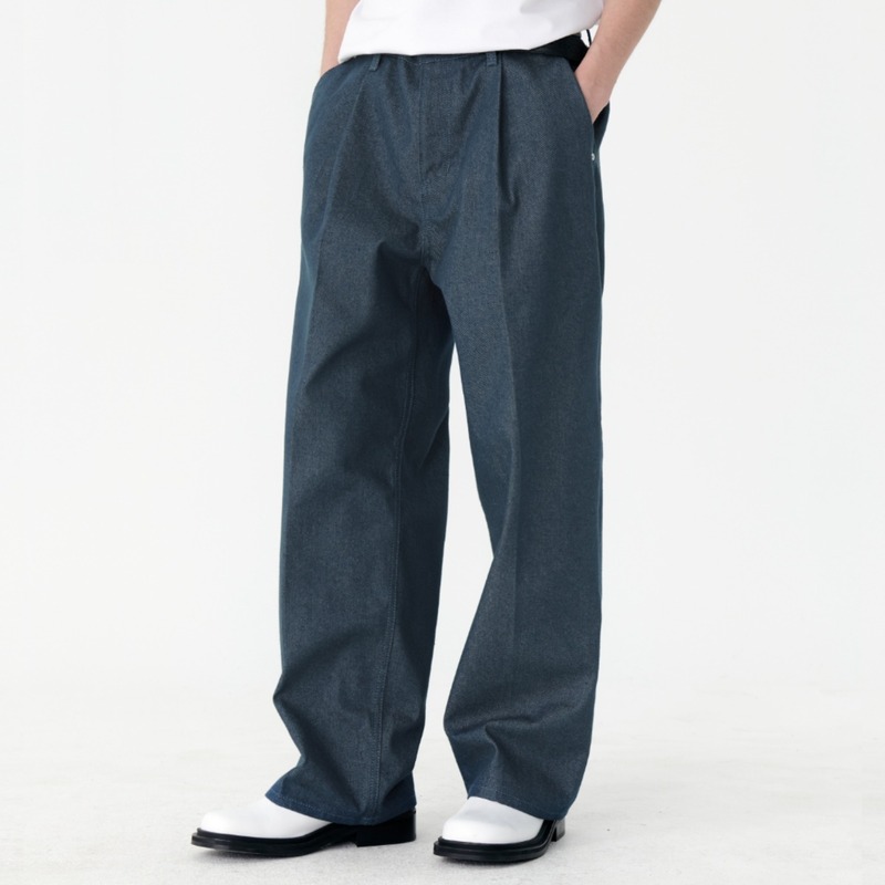 REAL WIDE ONE TUCK DENIM GREEN BLUE / WIDE